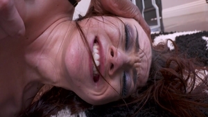 Small tits redhead finds pleasure in sex scene in stockings