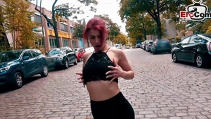 Skinny german amateur receiving facial outdoors
