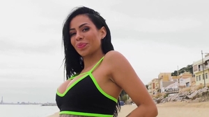Sucking dick alongside babe Canela Skin in public