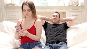 Very hawt teen Eliza Eves raw throat fucking double-blowjob HD