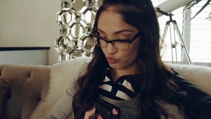 Naughty brunette goes in for dick sucking in glasses
