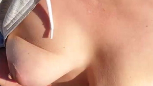 Big tits mature nudist sucking cock outdoors