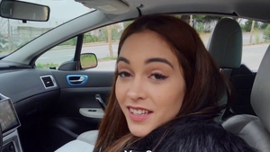 Perfect body brunette handjob in car 