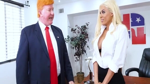 Sucking cock in company with big tits blonde