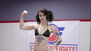 Lydia Black wearing bikini wrestling
