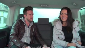 Too cute teen chick Mea Melone group sex in car