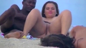 Blonde interracial banging at the beach HD