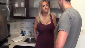 Deepthroat with big tits housewife