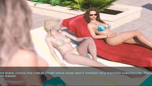 Stepmother sensual kissing in the pool