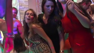 Exotic woman brunette group sex in the club