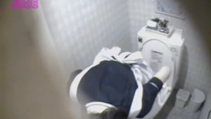 Sexy hairy maid voyeur masturbating in the toilet