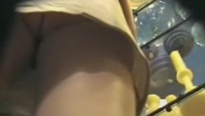 Awesome amateur loves upskirt pussy sex in a shop